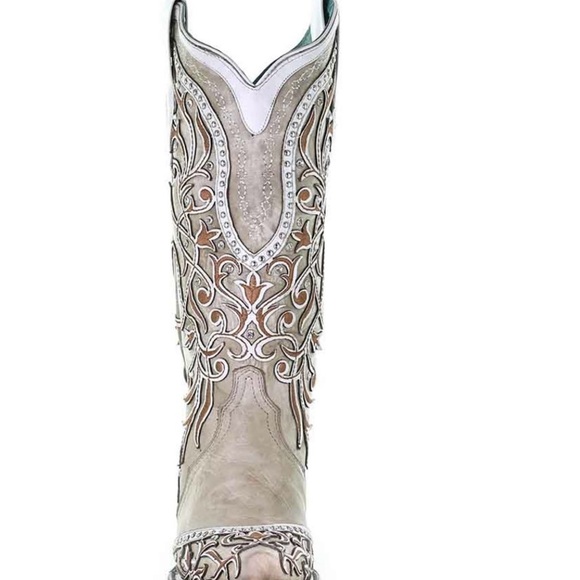 Corral White Overlay with Studs & Crystals Cowhide Leather Boots - Picture 4 of 6